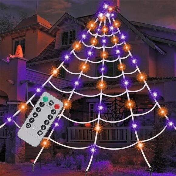 200 LED Giant Spider Web Lights, 19.7ft x 16.4ft Halloween Spiderweb with Lights - Picture 7 of 7